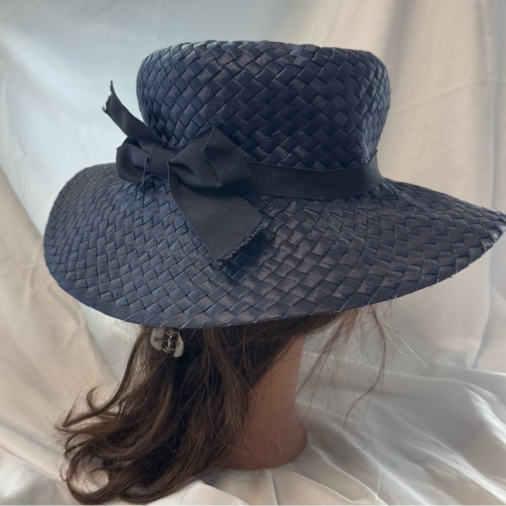 Navy blue hat with navy grosgrain ribbon detail